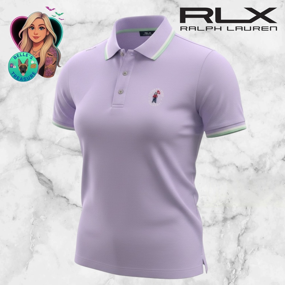 RLX Ralph Lauren Womens Lavender US Open Pinehurst Pique Polo Shirt Medium NEW